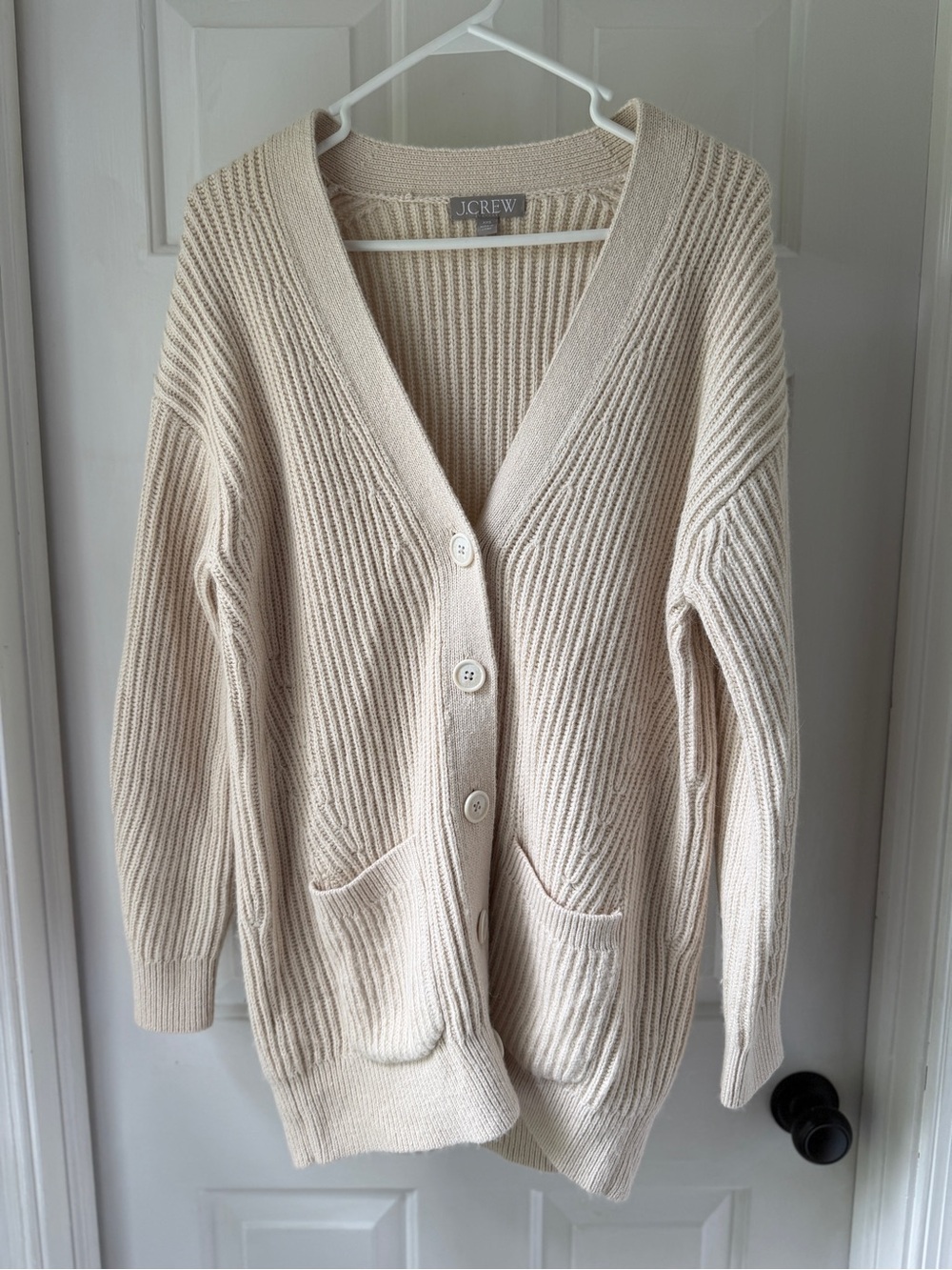 J Crew Cream Relaxed Cable Knit Cardigan Oversized Button Front Alpaca Wool XS